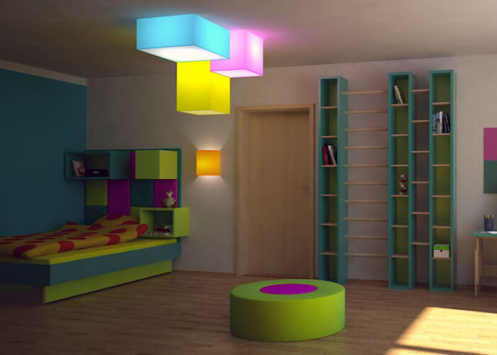 Veselý stropní LED hranol o rozměrech 400 x 400 x 400 mm Dětská stropní svítidla Dětský pokoj