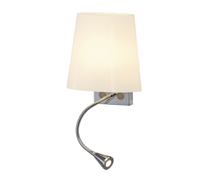 Nástěnná lampa Coupa s opálovým sklem a flexibilní čtecí LED lampičkou Lampičky Hotely a restaurace